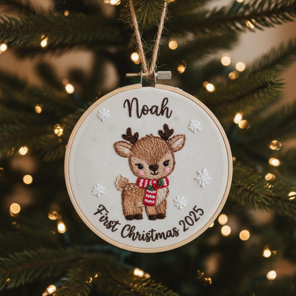 Personalized Baby's First Christmas Train Hand Embroidered Ornament, Handmade Holiday Decor, 2025 Gift for New Baby,Custom Christmas Gift