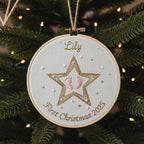 Personalized Baby's First Christmas Hand Embroidered Ornament, Handmade Holiday Decor, Unique Gift for New Baby, Custom Christmas Tree Gift