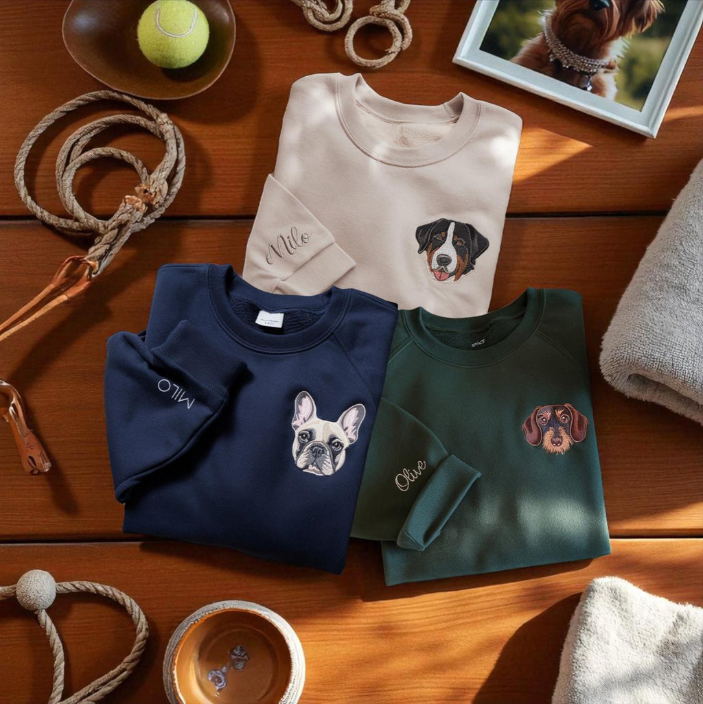 Embroidered Dachshund Sweatshirt, Custom Pet Portrait, Dog Memorial Gift