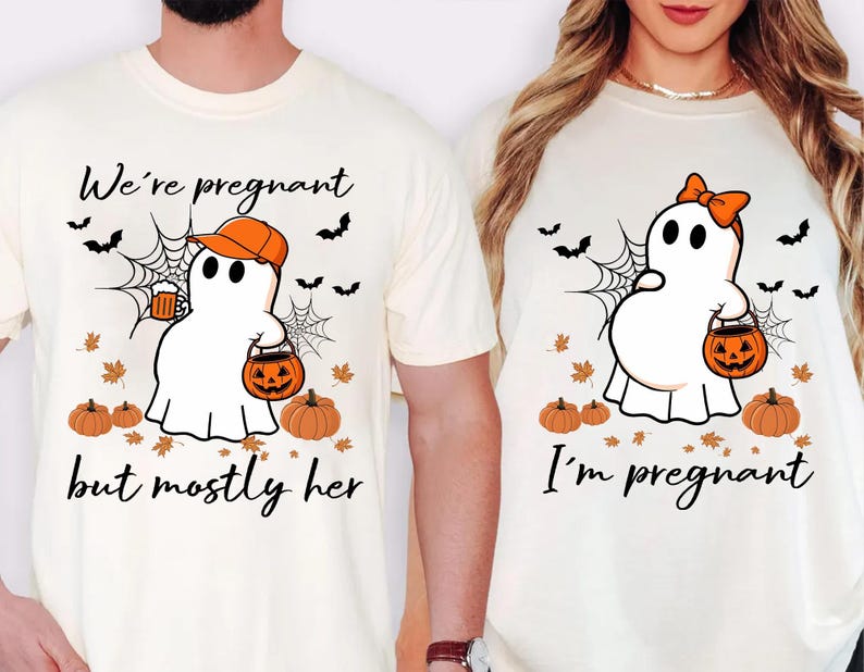 Halloween Pregnancy Shirt, Funny Pregnancy Announcement Tshirt, Couple Pregnancy Reveal Tee, Baby Reveal Gift For Expecting Mom and Dad
