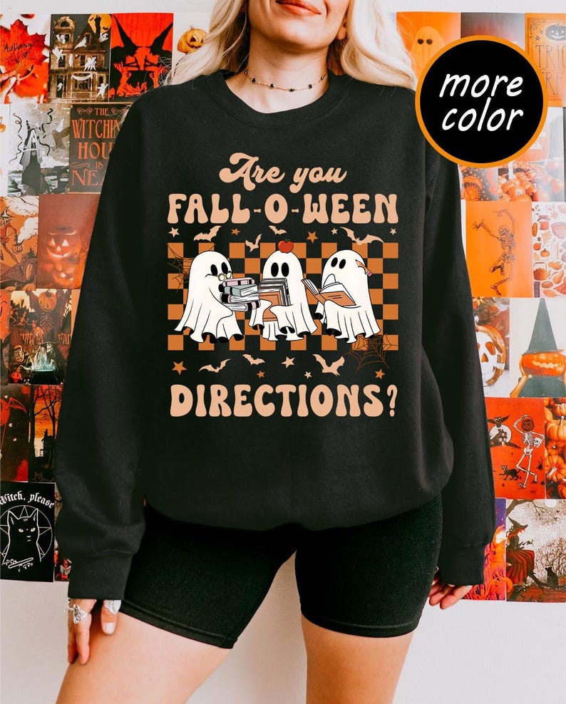 Teacher Comfort Colors Halloween Shirt, Spooky Cute Ghost Teacher TShirt, Are You Fall-O-Ween Directions T-Shirt, Funny Fall Halloween Tee