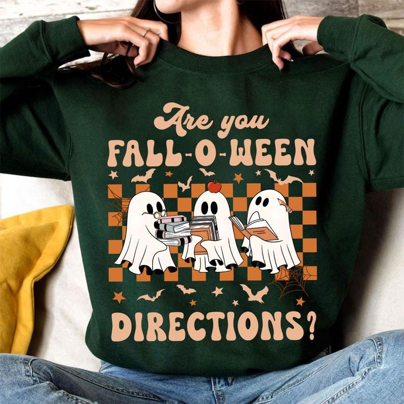 Teacher Comfort Colors Halloween Shirt, Spooky Cute Ghost Teacher TShirt, Are You Fall-O-Ween Directions T-Shirt, Funny Fall Halloween Tee