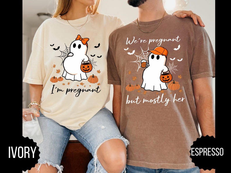Halloween Pregnancy Shirt, Funny Pregnancy Announcement Tshirt, Couple Pregnancy Reveal Tee, Baby Reveal Gift For Expecting Mom and Dad