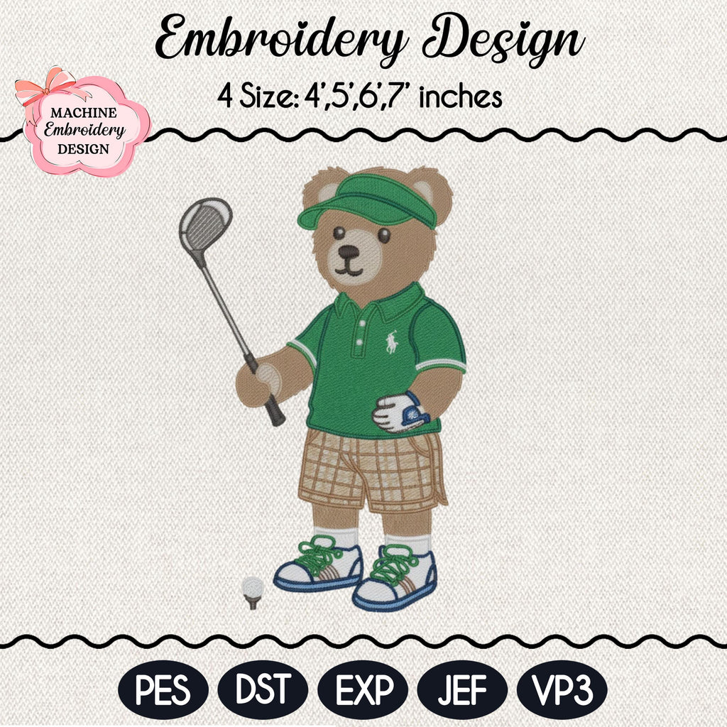 Golf Bear Embroidery Design, Golf Embroidery Design, Cozy Game Day Embroidery, Sport Bear Embroidery Design File, Digital Download