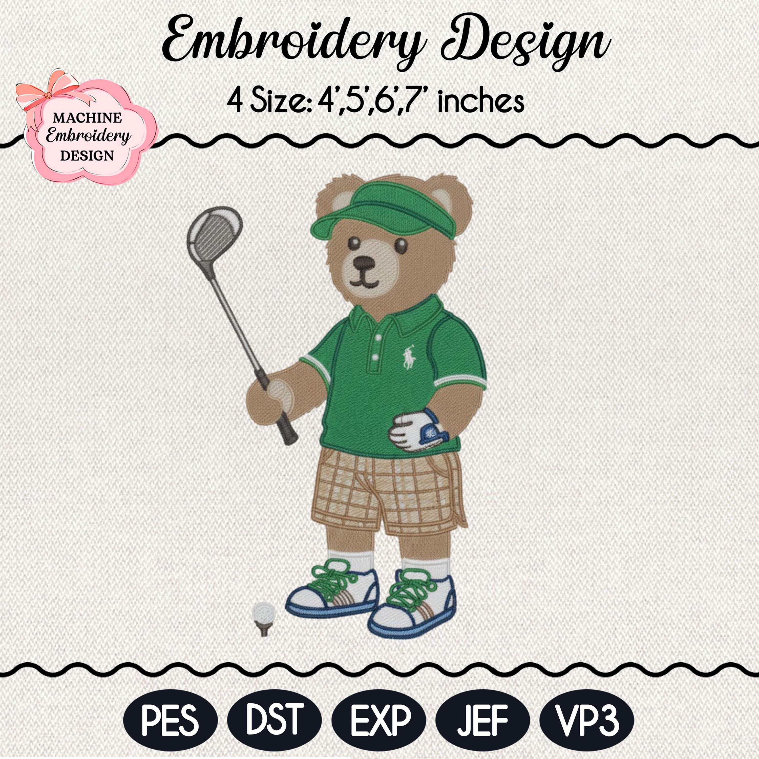 Golf Bear Embroidery Design, Golf Embroidery Design, Cozy Game Day Embroidery, Sport Bear Embroidery Design File, Digital Download