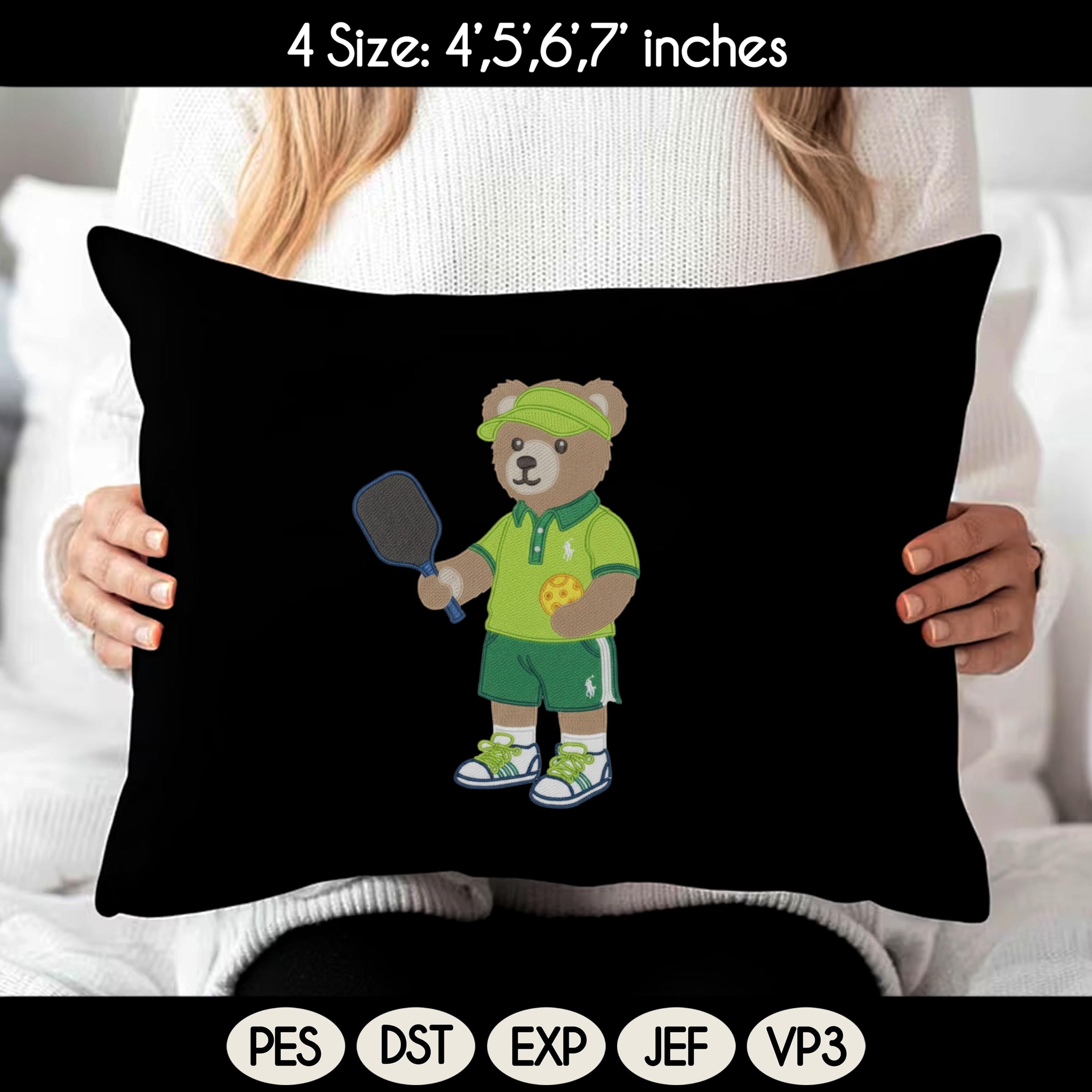 Pickleball Boy Bear Embroidery Design, Pickleball Embroidery Design, Cozy Game Day Embroidery, Sport Bear Embroidery, Digital Download - image 4