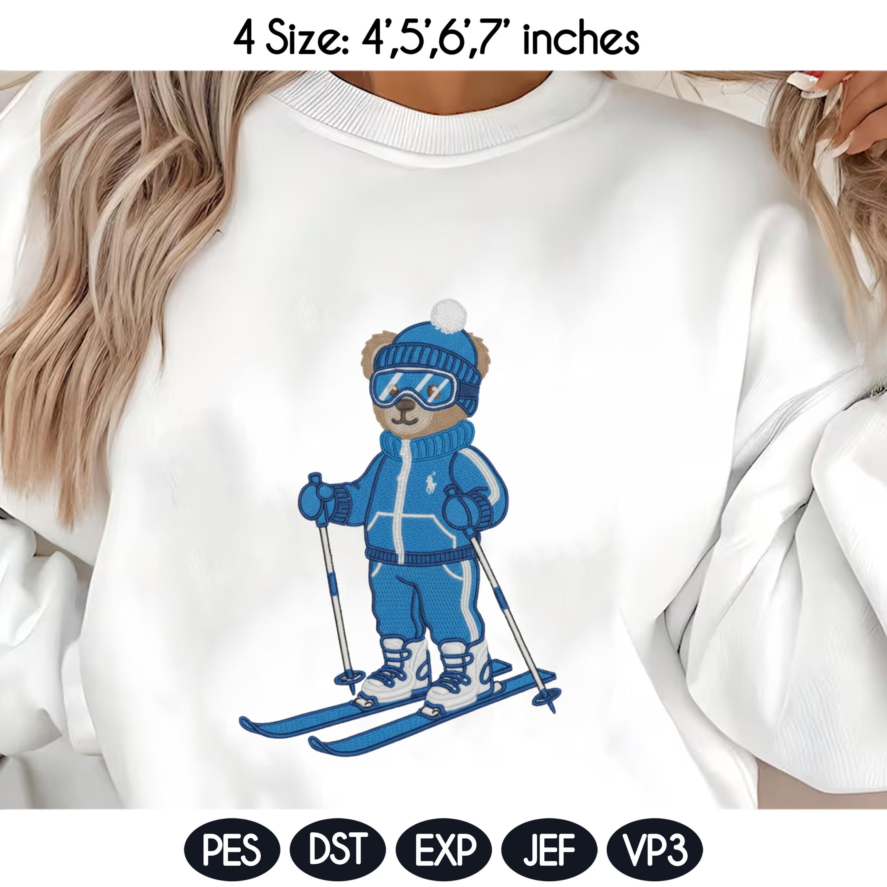 Skiing Bear Embroidery Design, Skiing Embroidery Design, Cozy Game Day Embroidery, Sport Bear Embroidery, Digital Download - image 5