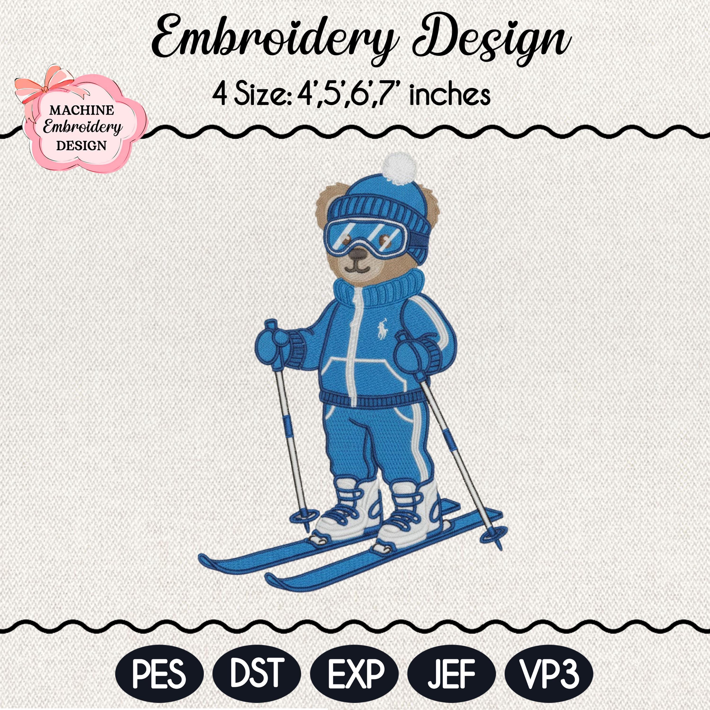 Skiing Bear Embroidery Design, Skiing Embroidery Design, Cozy Game Day Embroidery, Sport Bear Embroidery, Digital Download