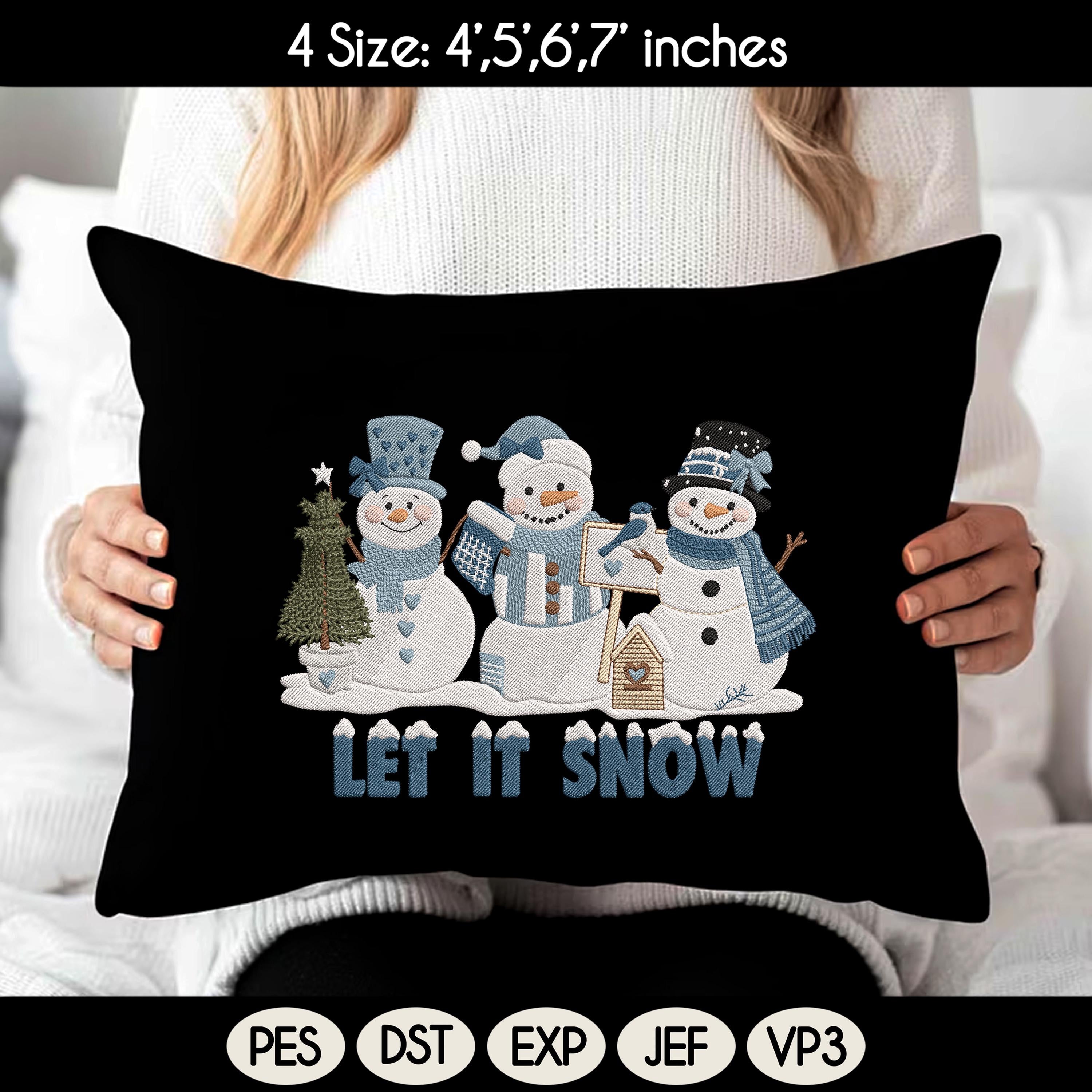 Let It Snow Embroidery Design, Cozy Snowman Winter Crewneck, Vintage Holiday Embroidery Gift, Snowman Embroidered File, Instant Download - image 5