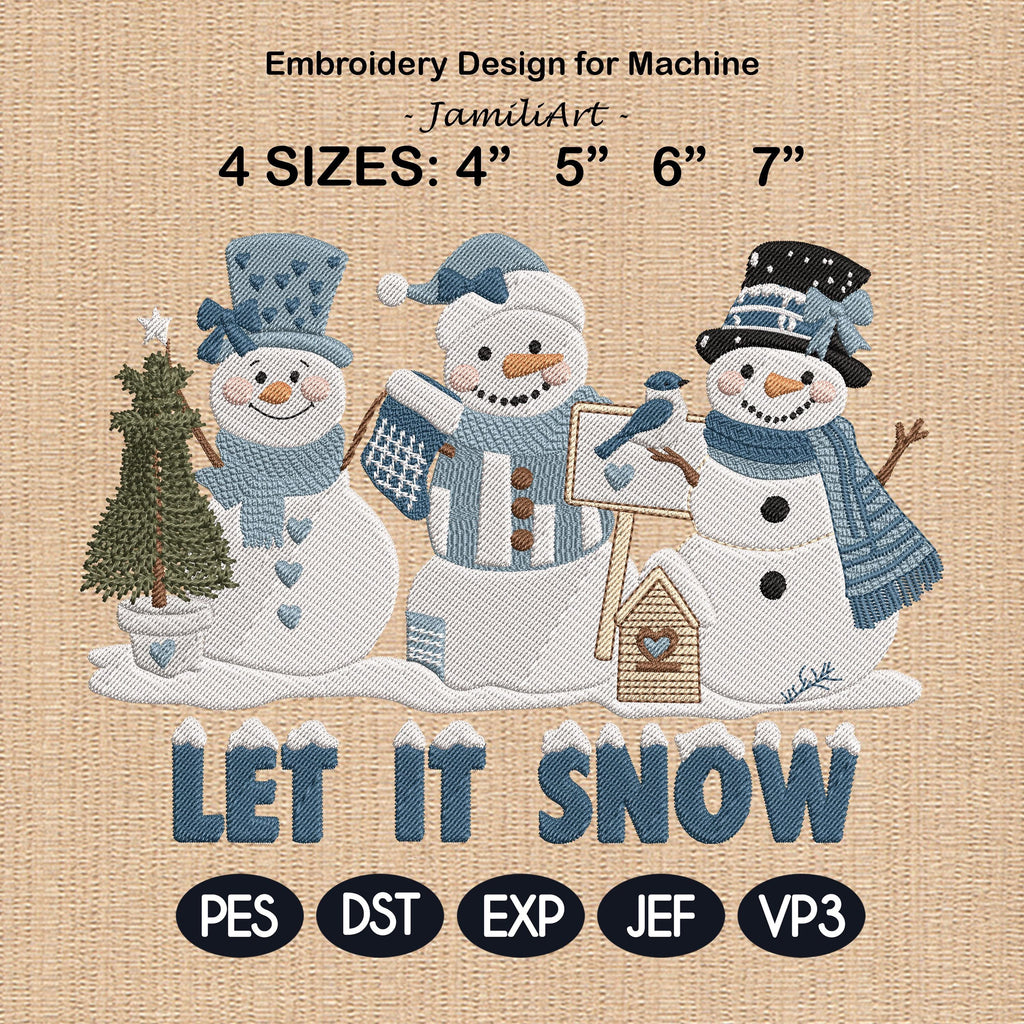 Let It Snow Embroidery Design, Cozy Snowman Winter Crewneck, Vintage Holiday Embroidery Gift, Snowman Embroidered File, Instant Download