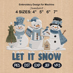 Let It Snow Embroidery Design, Cozy Snowman Winter Crewneck, Vintage Holiday Embroidery Gift, Snowman Embroidered File, Instant Download