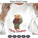 Preppy Christmas Teddy Bear Embroidery Design, Christmas Bear Embroidery File, Teddy Bear, Merry Christmas, 4 sizes, Instant Download - image 3