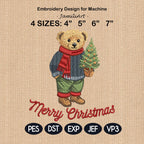 Preppy Christmas Teddy Bear Embroidery Design, Christmas Bear Embroidery File, Teddy Bear, Merry Christmas, 4 sizes, Instant Download