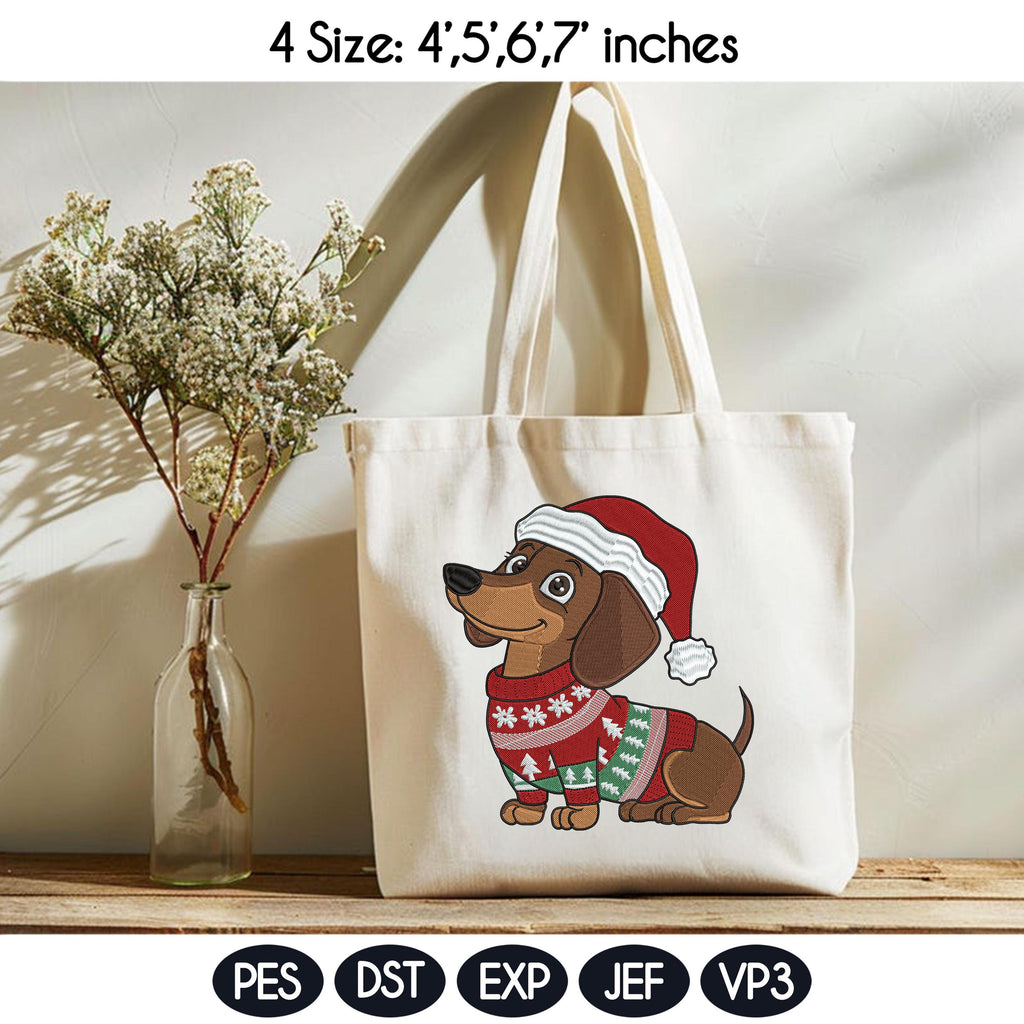 Dachshund Christmas Embroidery Design, Holiday Dog Embroidery File, Cute Wiener Dog Machine Embroidery ,Dog Lover, 4 sizes, Instant Download - image 5