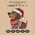 Dachshund Christmas Embroidery Design, Holiday Dog Embroidery File, Cute Wiener Dog Machine Embroidery ,Dog Lover, 4 sizes, Instant Download