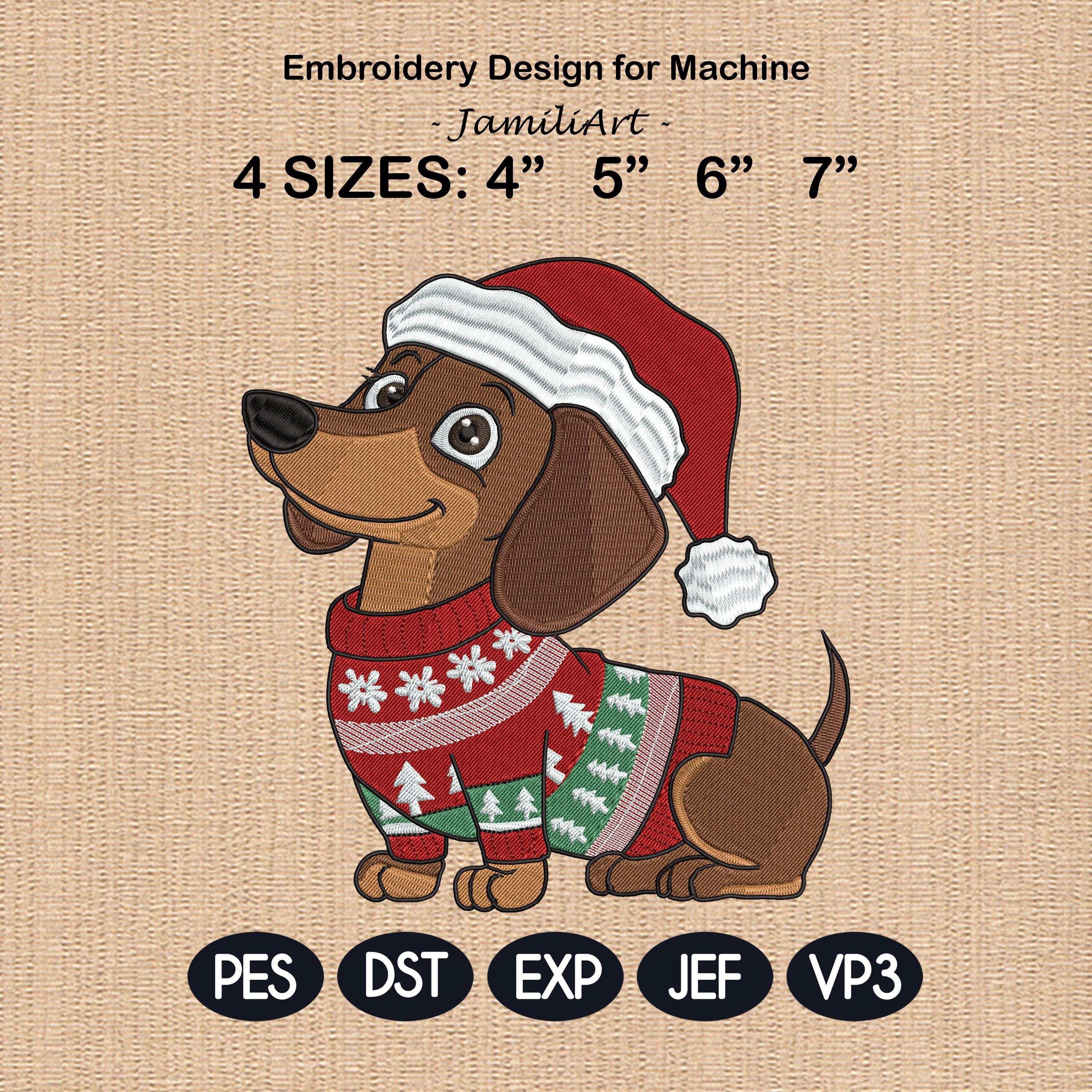 Dachshund Christmas Embroidery Design, Holiday Dog Embroidery File, Cute Wiener Dog Machine Embroidery ,Dog Lover, 4 sizes, Instant Download