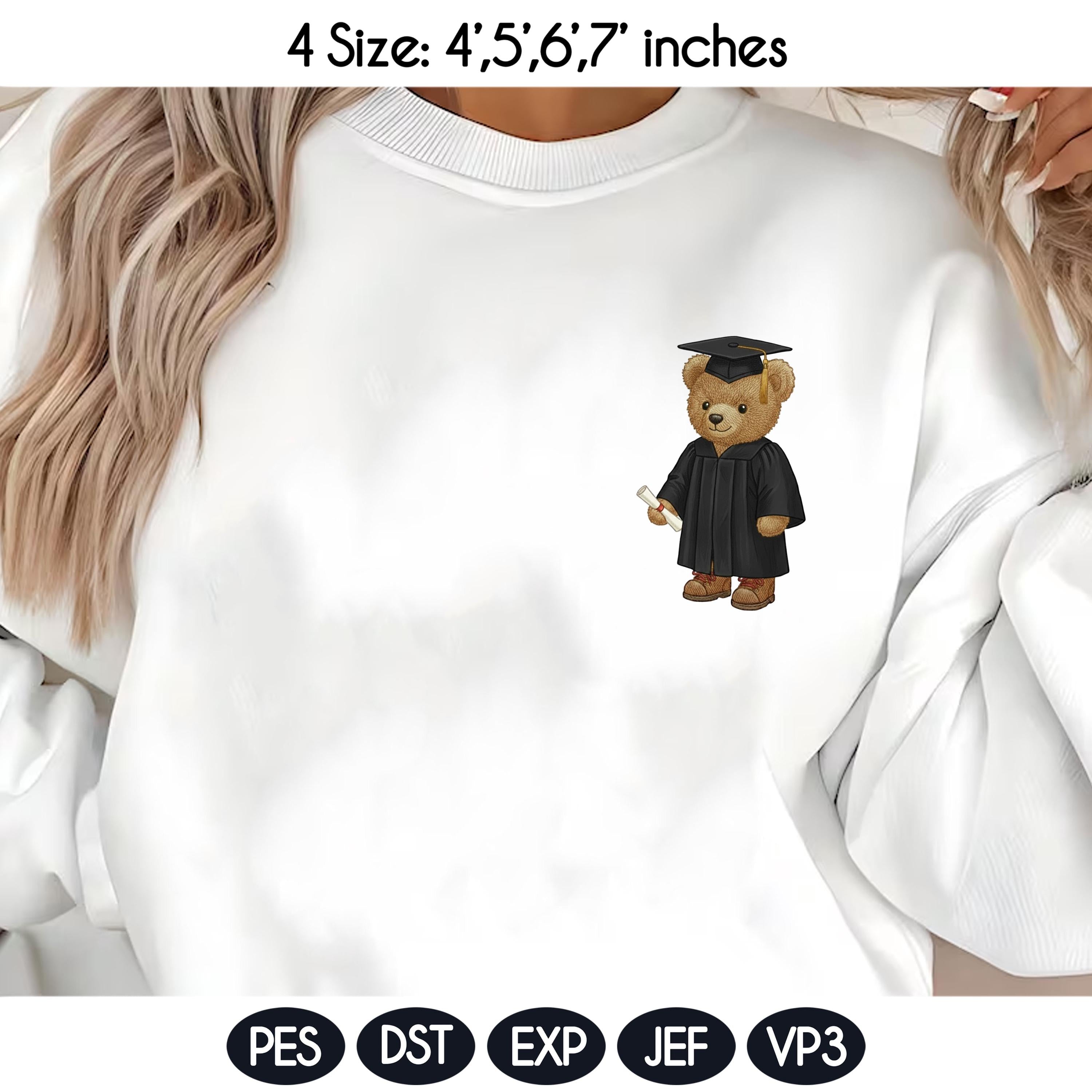 Graduation Bear Embroidery Design, Cute Teddy Bear Embroidery, University Graduation Bear, College Grad Embroidery, Instant Download - image 5