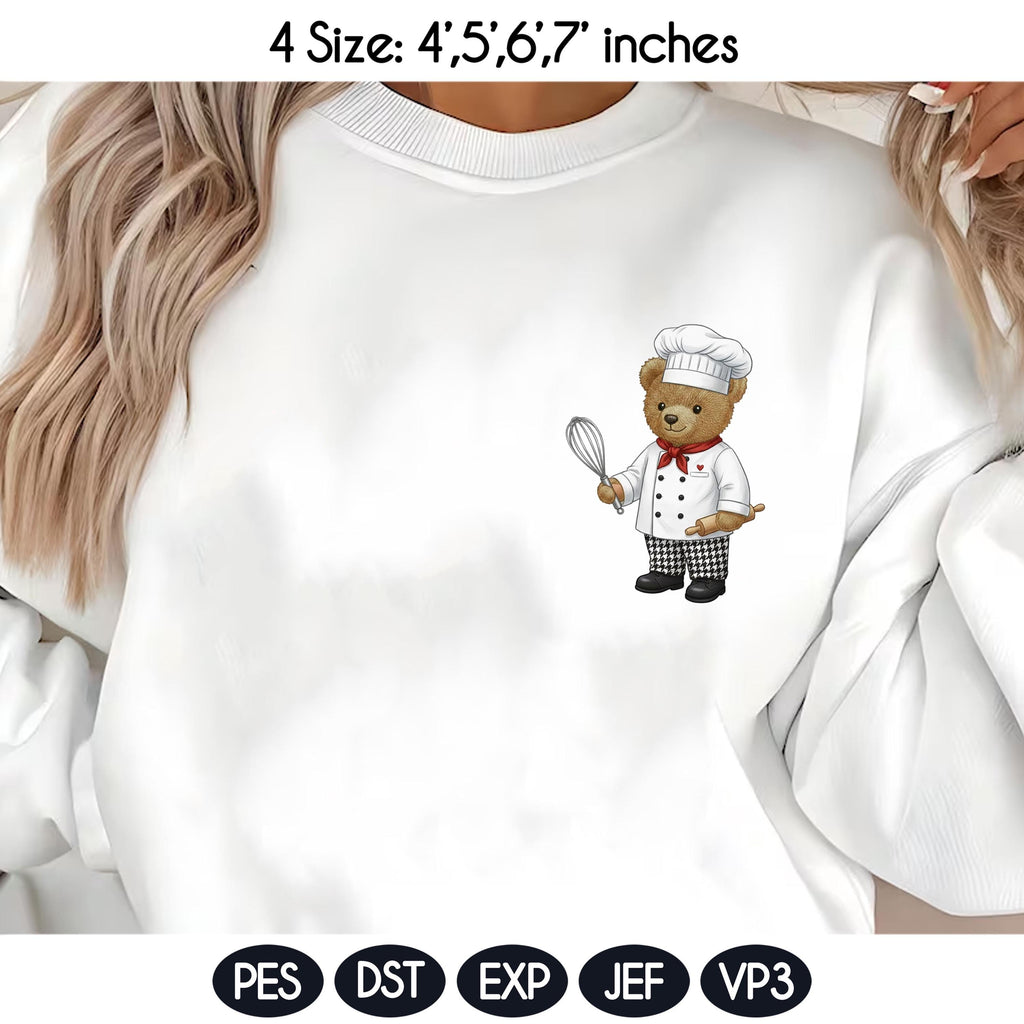 Teddy Bear Chef Embroidery Design File, Cute Animal Cooking Embroidery Design, Digital File, Instant Download, Chef Bear Embroidery - image 5