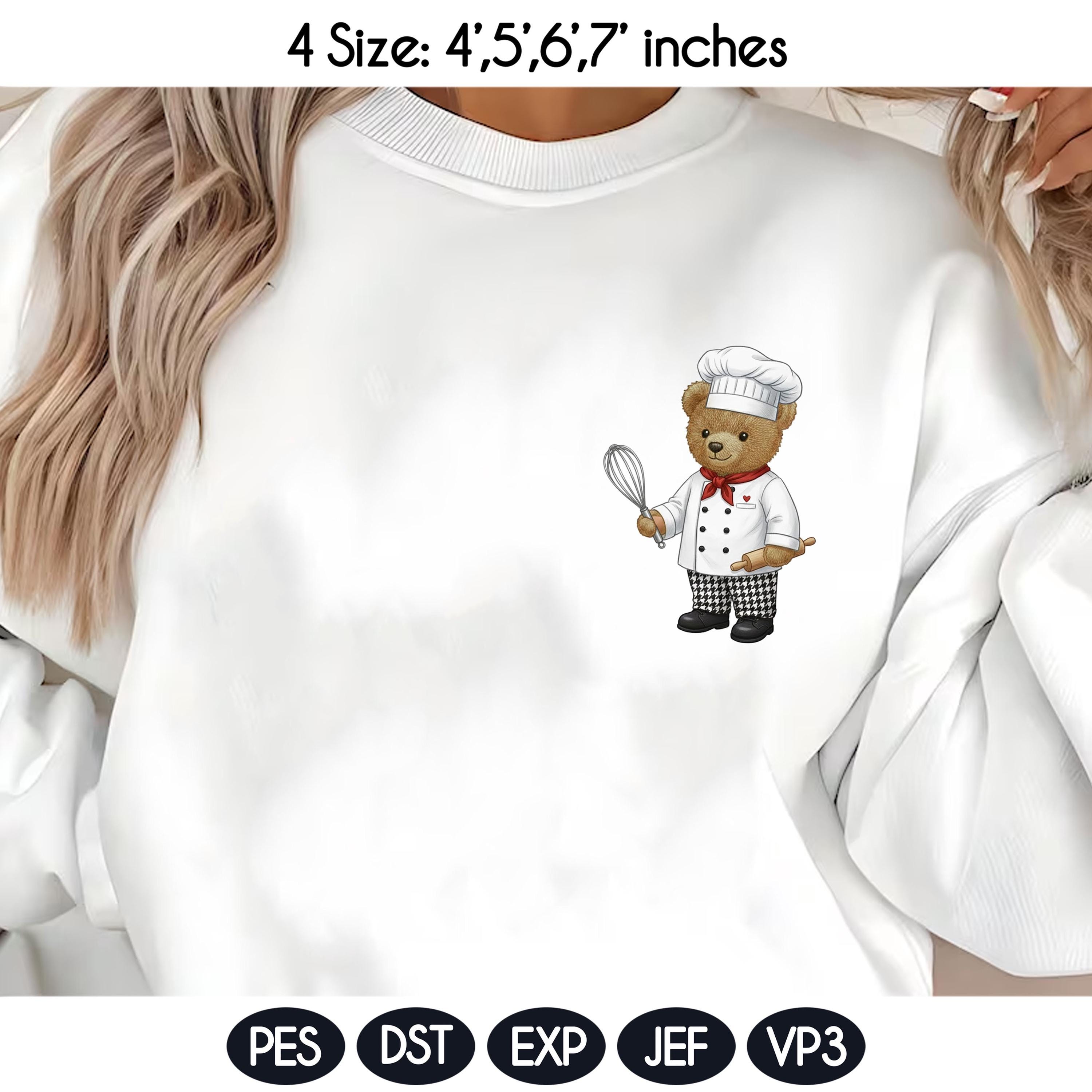 Teddy Bear Chef Embroidery Design File, Cute Animal Cooking Embroidery Design, Digital File, Instant Download, Chef Bear Embroidery - image 5