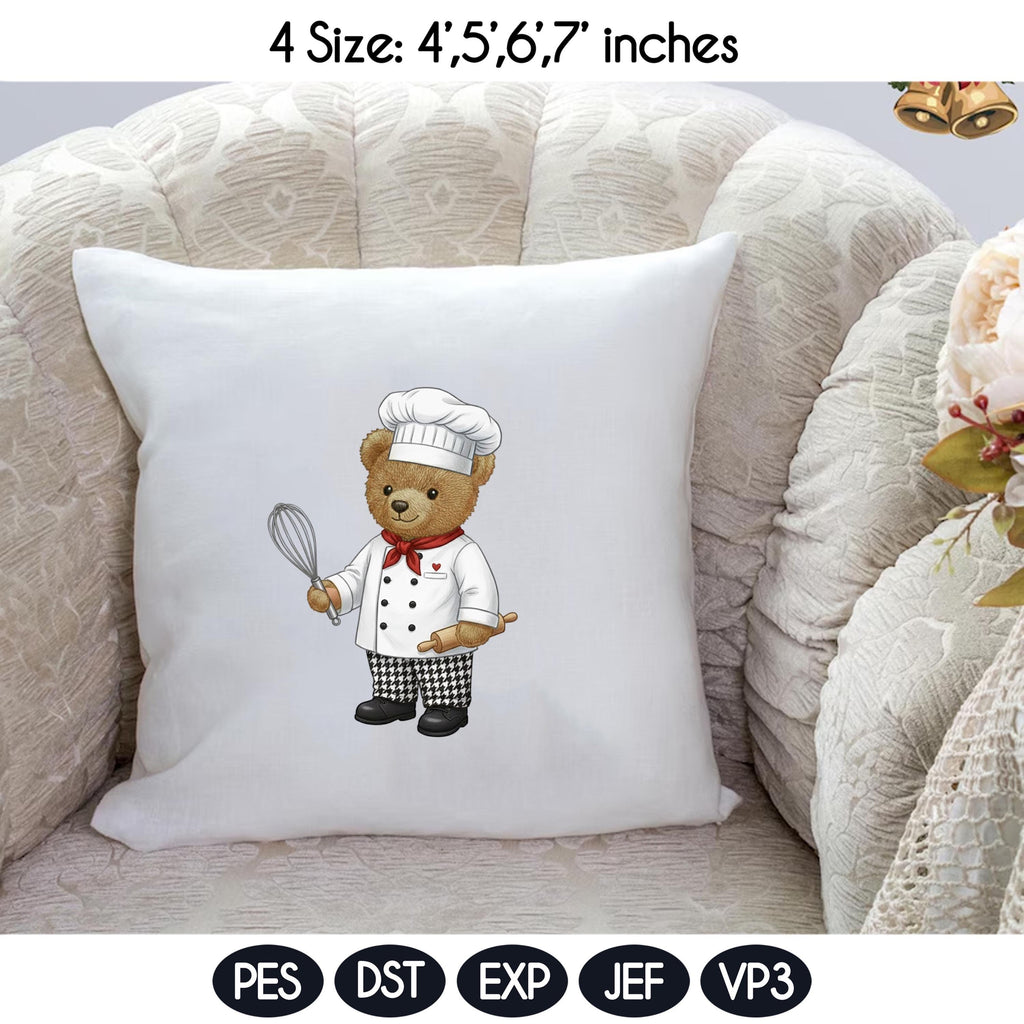 Teddy Bear Chef Embroidery Design File, Cute Animal Cooking Embroidery Design, Digital File, Instant Download, Chef Bear Embroidery - image 4