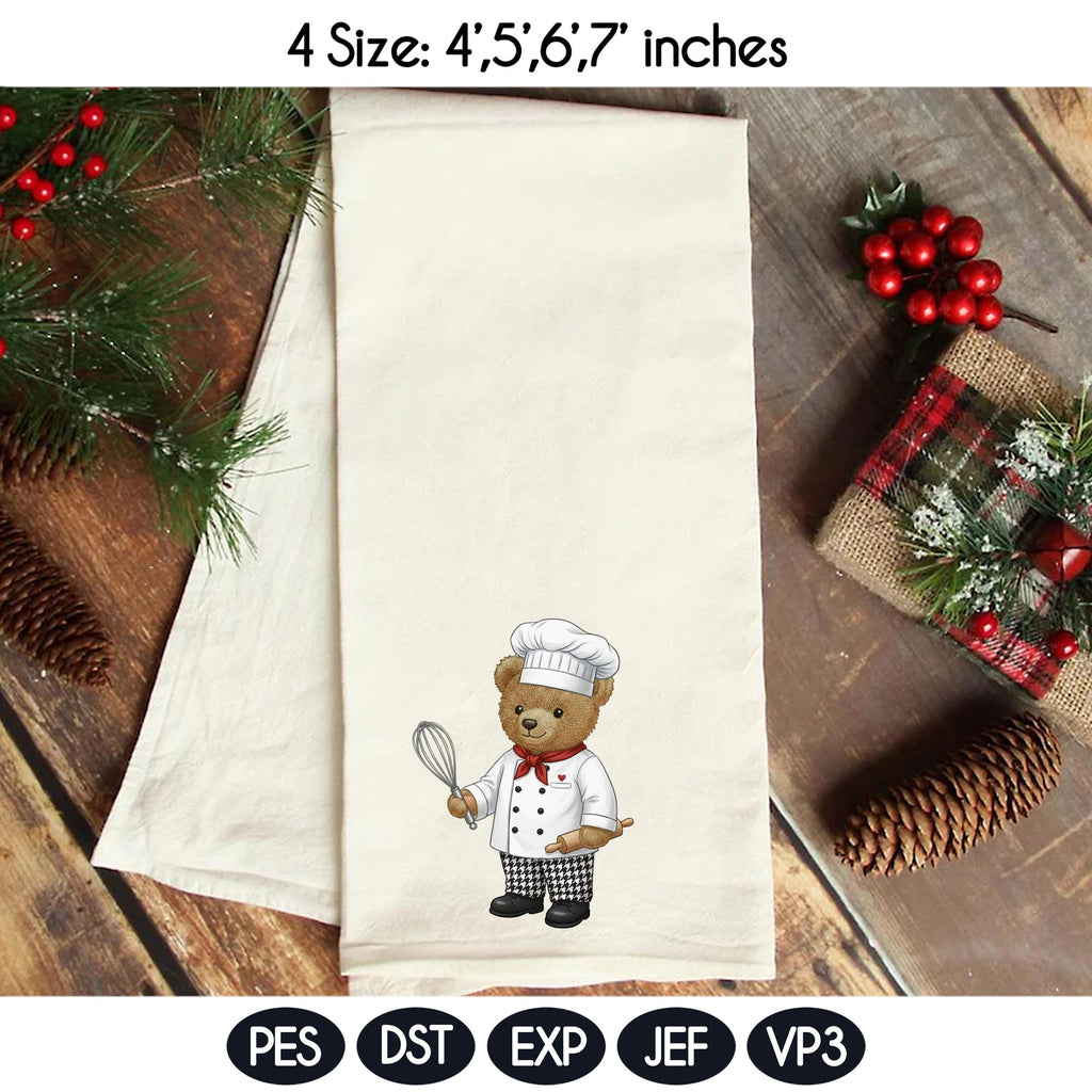 Teddy Bear Chef Embroidery Design File, Cute Animal Cooking Embroidery Design, Digital File, Instant Download, Chef Bear Embroidery - image 3