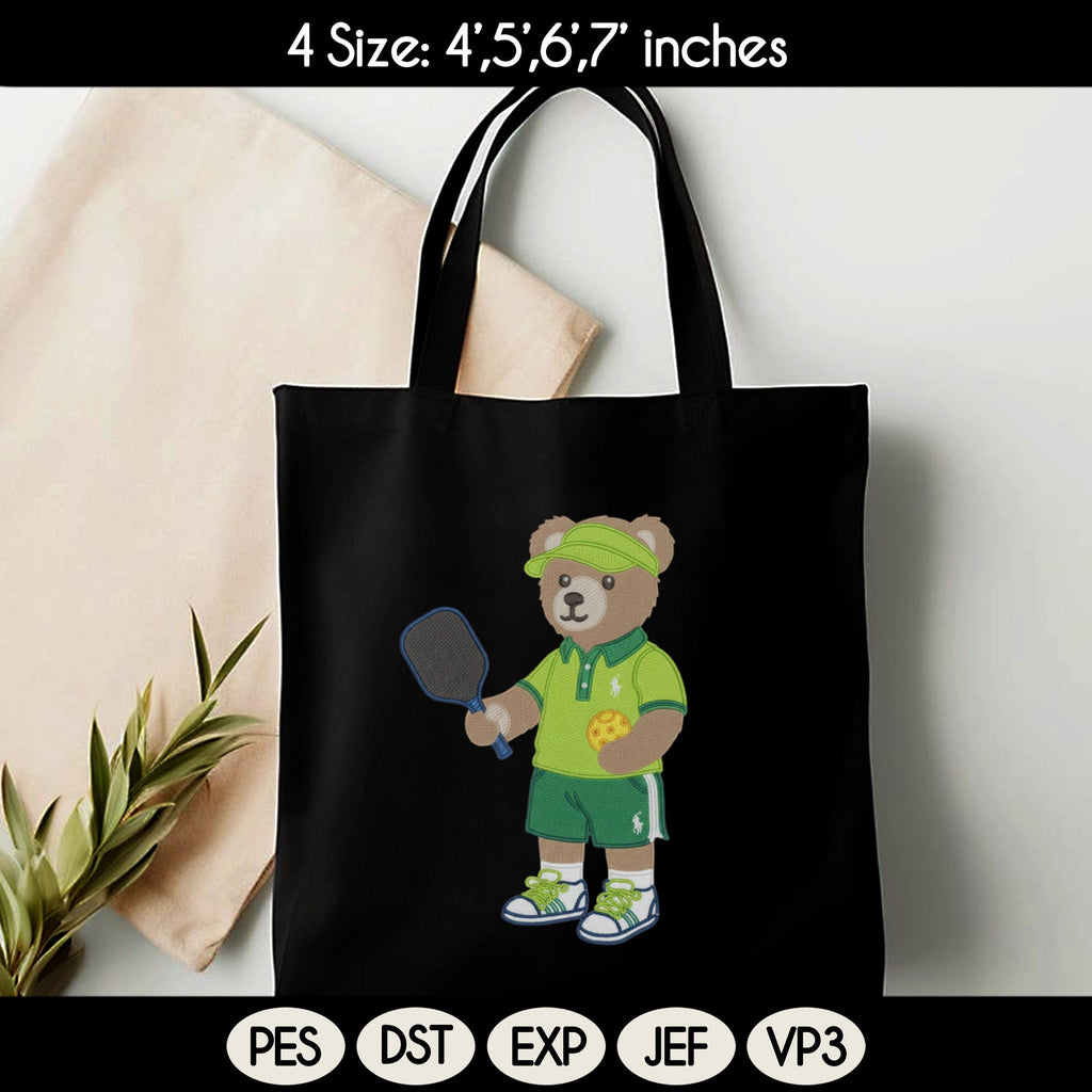 Pickleball Boy Bear Embroidery Design, Pickleball Embroidery Design, Cozy Game Day Embroidery, Sport Bear Embroidery, Digital Download - image 3