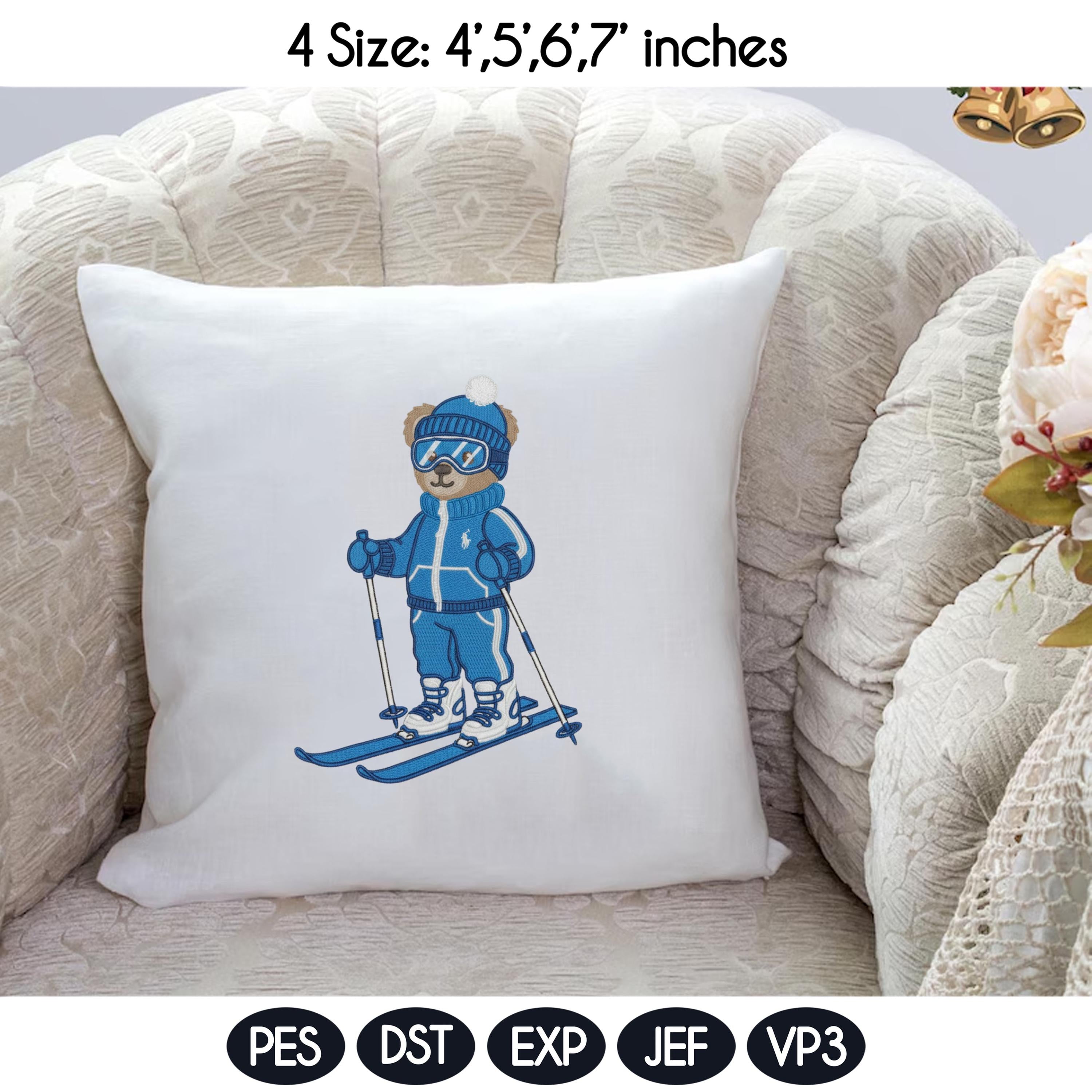 Skiing Bear Embroidery Design, Skiing Embroidery Design, Cozy Game Day Embroidery, Sport Bear Embroidery, Digital Download - image 4