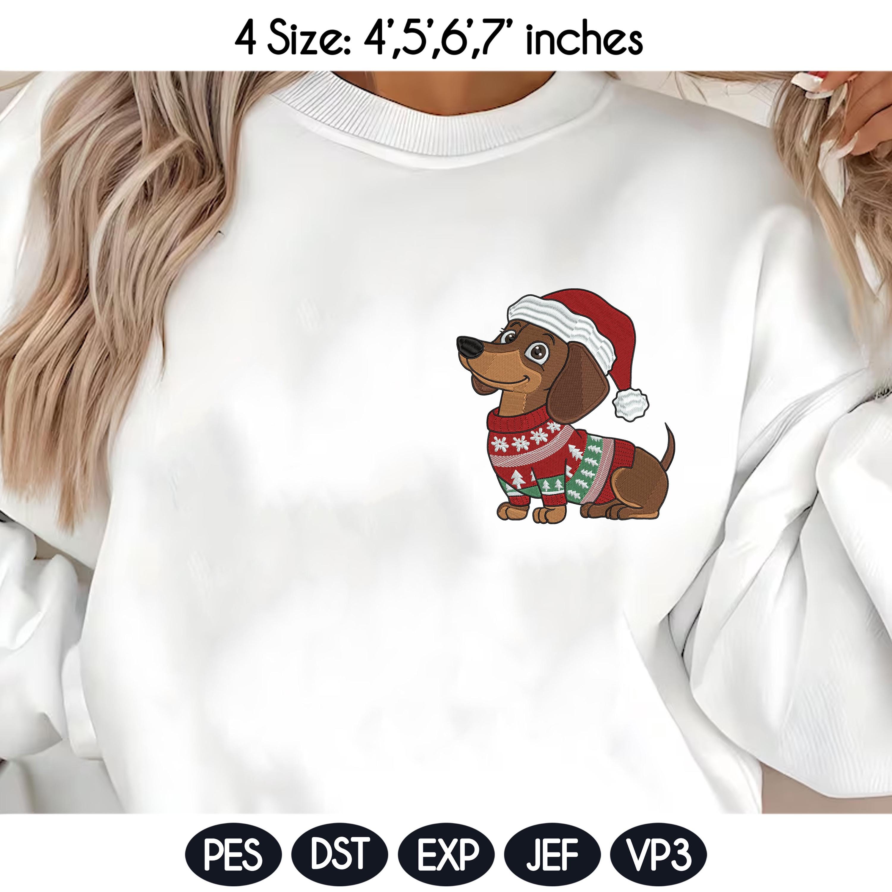 Dachshund Christmas Embroidery Design, Holiday Dog Embroidery File, Cute Wiener Dog Machine Embroidery ,Dog Lover, 4 sizes, Instant Download - image 3