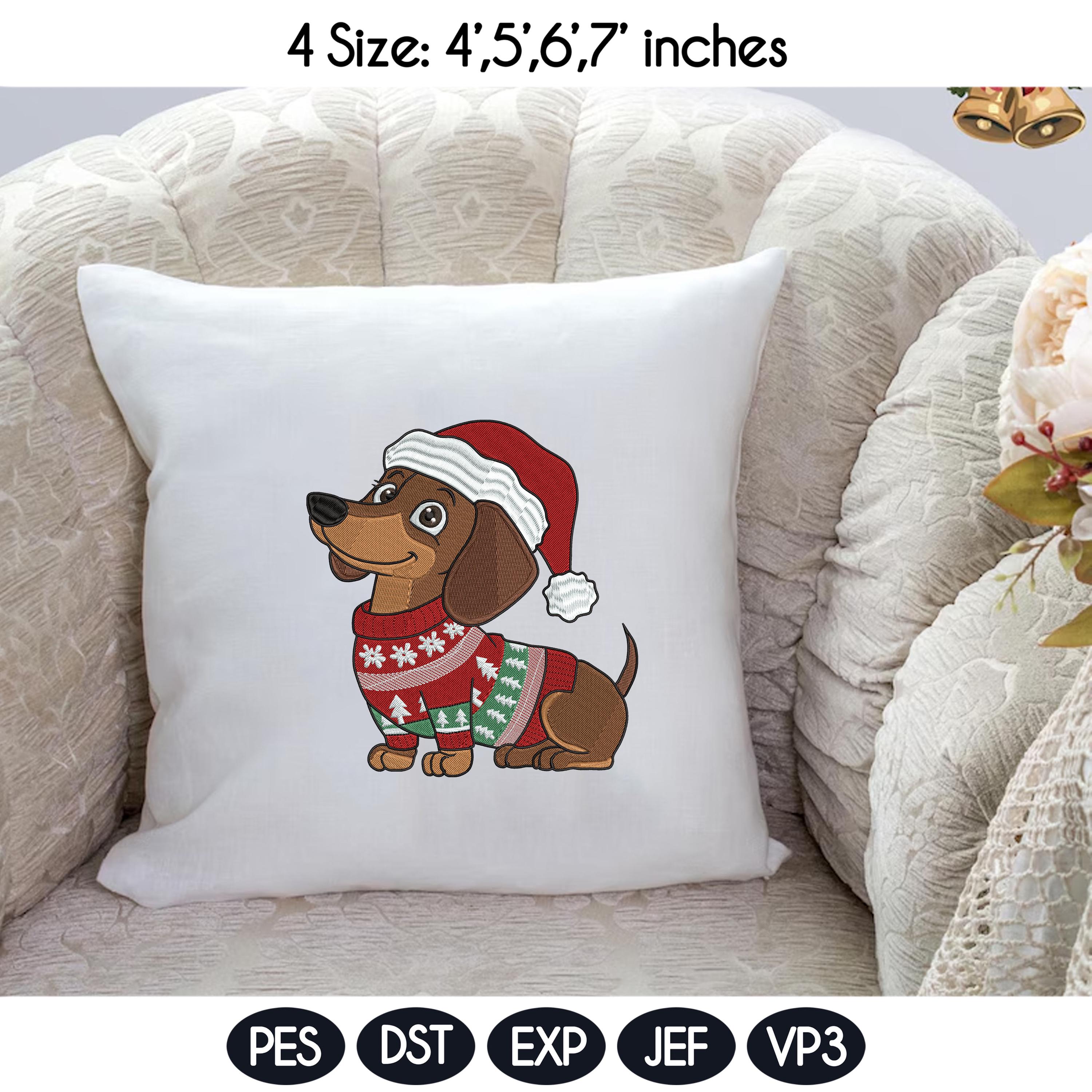 Dachshund Christmas Embroidery Design, Holiday Dog Embroidery File, Cute Wiener Dog Machine Embroidery ,Dog Lover, 4 sizes, Instant Download - image 4