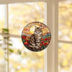 Custom Cat Stained Glass Suncatcher, Mothers Day Gift For Mom, Poppies Flower Suncatcher, Maine Coon Hanging Window, Cat Lover Gift - image 5