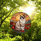 Custom Cat Stained Glass Suncatcher, Mothers Day Gift For Mom, Poppies Flower Suncatcher,Ragdoll Hanging Window,Cat Lover Gift,Flowers Field - image 4
