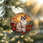 Custom Cat Stained Glass Suncatcher, Mothers Day Gift For Mom, Poppies Flower Suncatcher,Ragdoll Hanging Window,Cat Lover Gift,Flowers Field - image 2