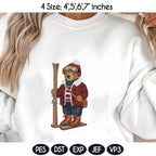 Winter Ski Teddy Bear Embroidery Design, Hiking Bear Machine Embroidery File, Cozy Outdoor Bear, 4 sizes, Instant Download - image 3