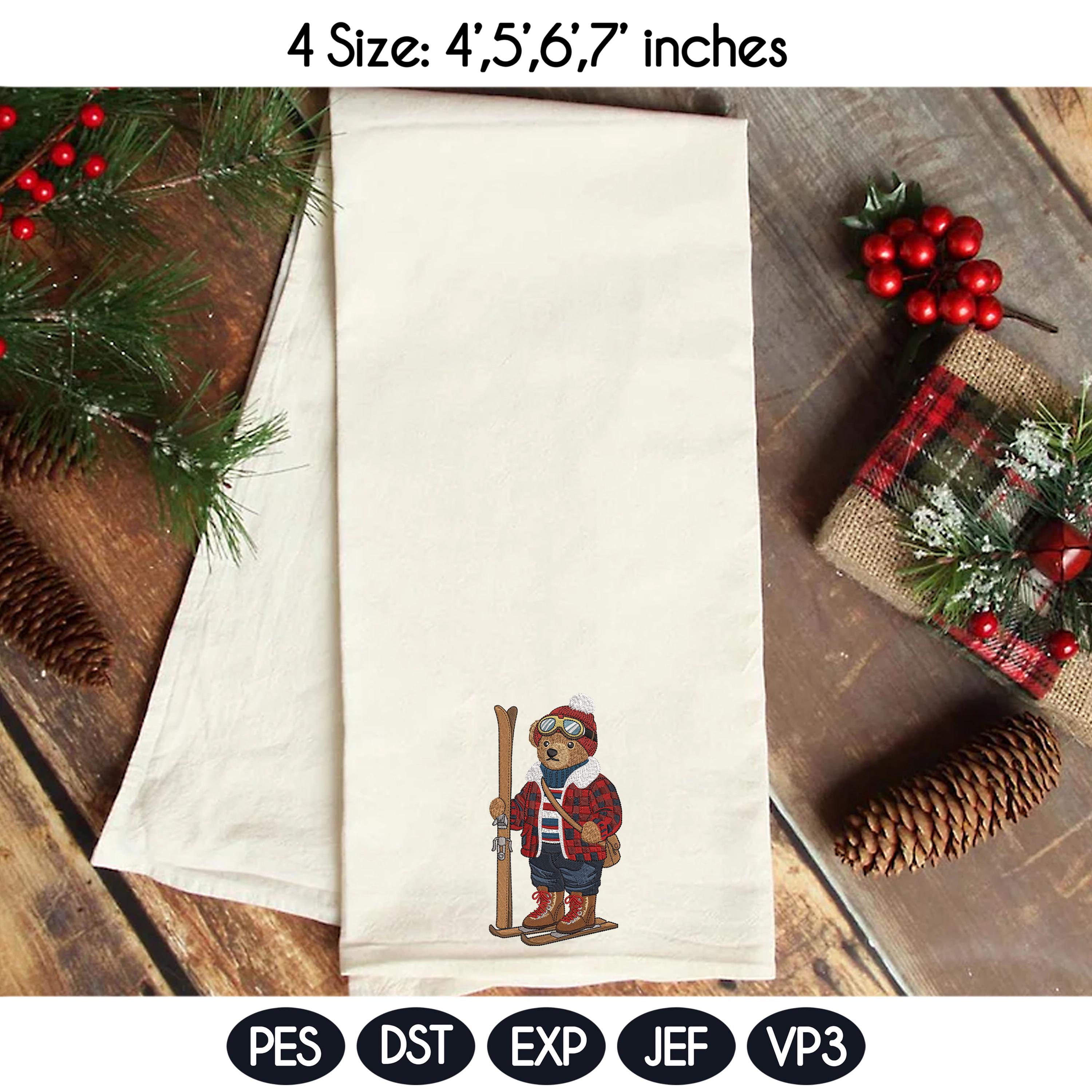 Winter Ski Teddy Bear Embroidery Design, Hiking Bear Machine Embroidery File, Cozy Outdoor Bear, 4 sizes, Instant Download - image 4