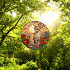 Custom Cat Stained Glass Suncatcher, Mothers Day Gift For Mom, Poppies Flower Suncatcher, Devon Rex  Hanging Window, Cat Lover Gift - image 4