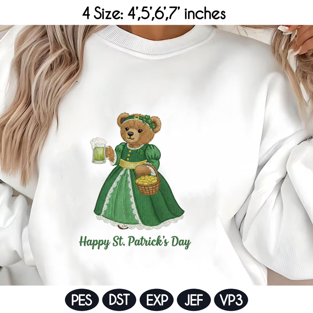 St Patrick’s Day Teddy Bear Embroidery Design, Irish Bear Machine Embroidery File, Shamrock Bear, 4 sizes, Instant Download - image 5