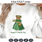 St Patrick’s Day Teddy Bear Embroidery Design, Irish Bear Machine Embroidery File, Shamrock Bear, 4 sizes, Instant Download - image 5