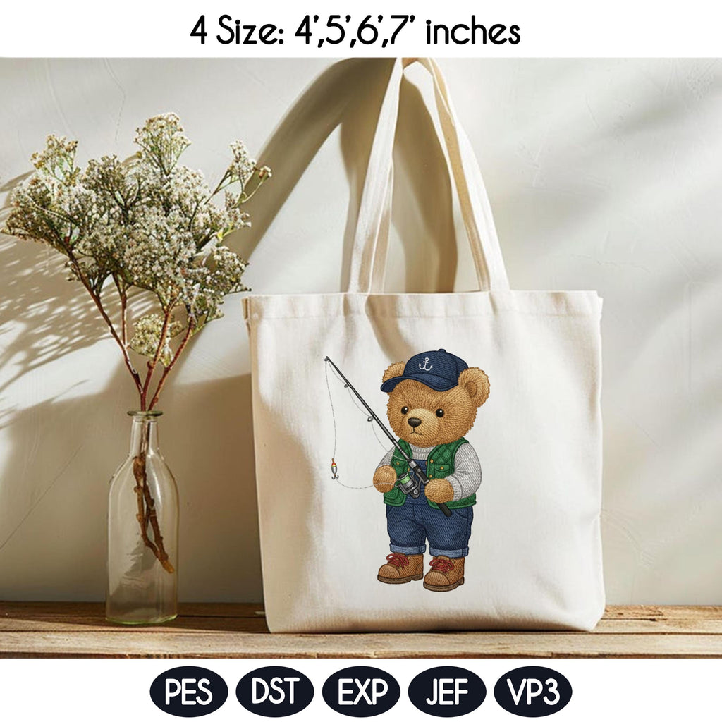 Teddy Bear Fisherman Embroidery Design File, Cute Animal Fishing Embroidery Design, Digital File, Instant Download, Fisher Bear Embroidery - image 4