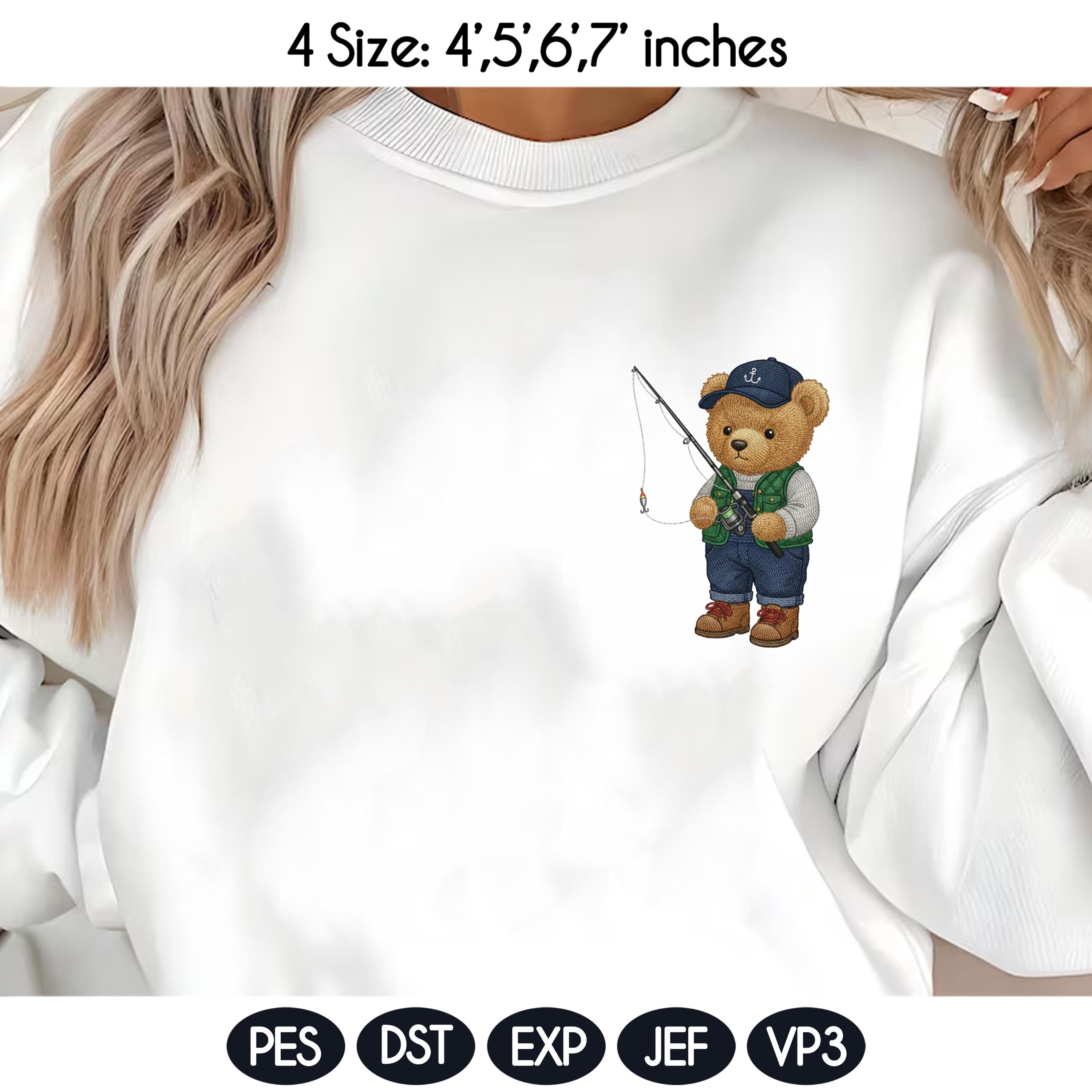 Teddy Bear Fisherman Embroidery Design File, Cute Animal Fishing Embroidery Design, Digital File, Instant Download, Fisher Bear Embroidery - image 5