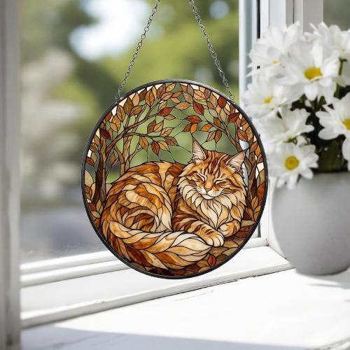 Custom Orange Maine Coon Cat Sleeping Stained Glass Suncatcher: Cat Lover Gift - image 3