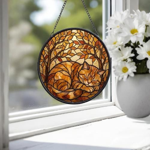 Custom British Shorthair  Cat Sleeping Stained Glass Suncatcher: Cat Lover Gift - image 3