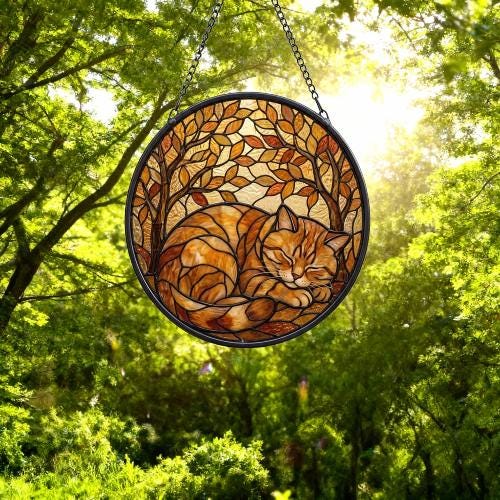 Custom British Shorthair  Cat Sleeping Stained Glass Suncatcher: Cat Lover Gift - image 4