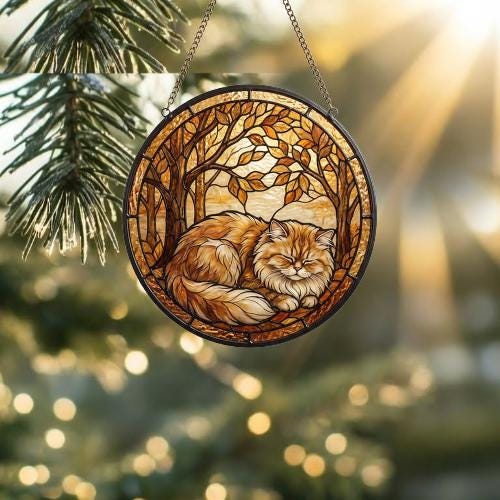 Custom Persian  Cat Sleeping Stained Glass Suncatcher: Cat Lover Gift - image 2