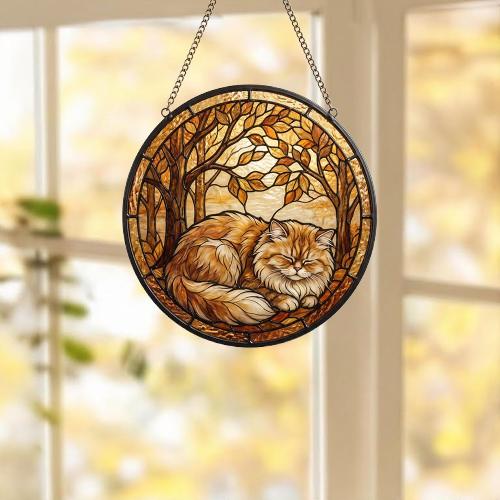 Custom Persian  Cat Sleeping Stained Glass Suncatcher: Cat Lover Gift - image 5