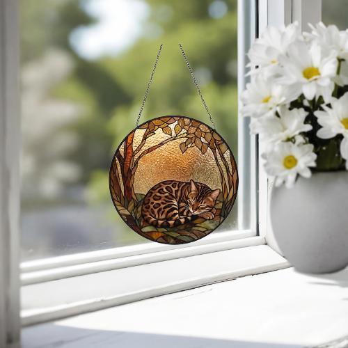 Custom Bengal  Cat Sleeping Stained Glass Suncatcher: Cat Lover Gift - image 3