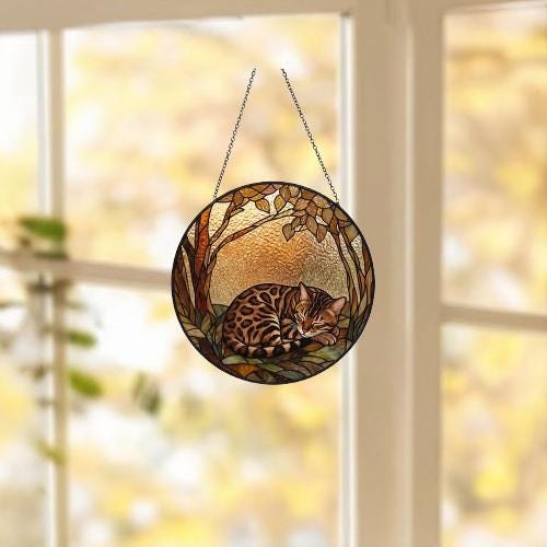 Custom Bengal  Cat Sleeping Stained Glass Suncatcher: Cat Lover Gift - image 5