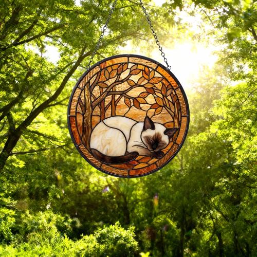 Custom Siamese  Cat Sleeping Stained Glass Suncatcher: Cat Lover Gift - image 3