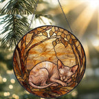 Custom Sphynx Cat Sleeping Stained Glass Suncatcher: Cat Lover Gift