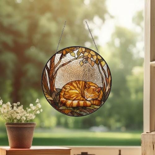 Custom American Shorthair Sleeping Stained Glass Suncatcher: Cat Lover Gift - image 3