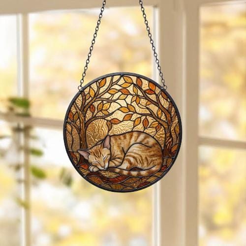 Custom Oriental Shorthair cat  Sleeping Stained Glass Suncatcher: Cat Lover Gift - image 5